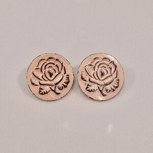 Vintage rose earrings, vintage light pink earrings, metallic earrings